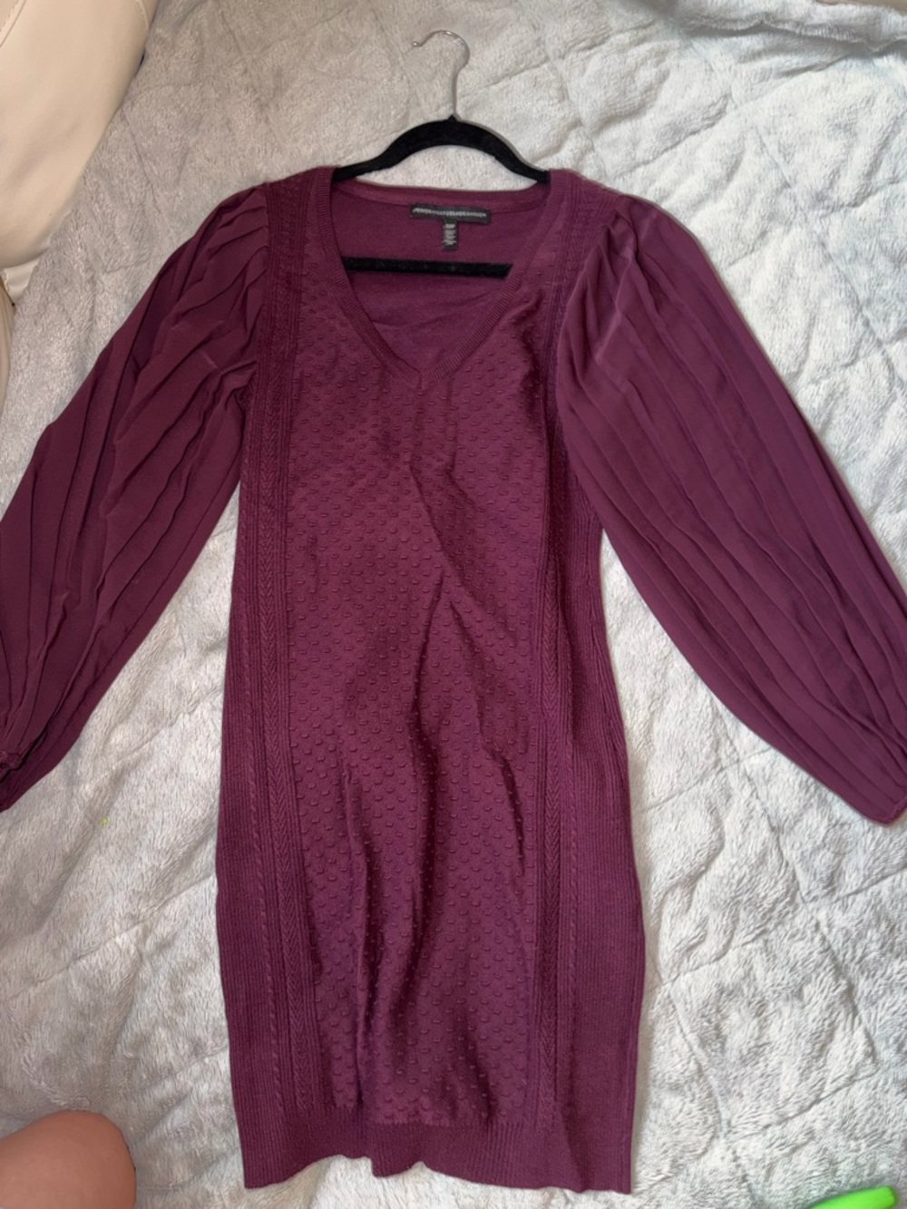 White House Black Market Plum Long-Sleeve V-Neck Knit Dress